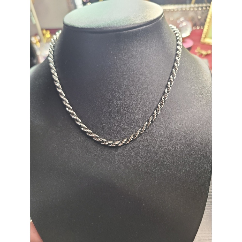 Vintage Trifari Silver Tone Rope Chain Necklace Twisted Choker 16 Inch Signed